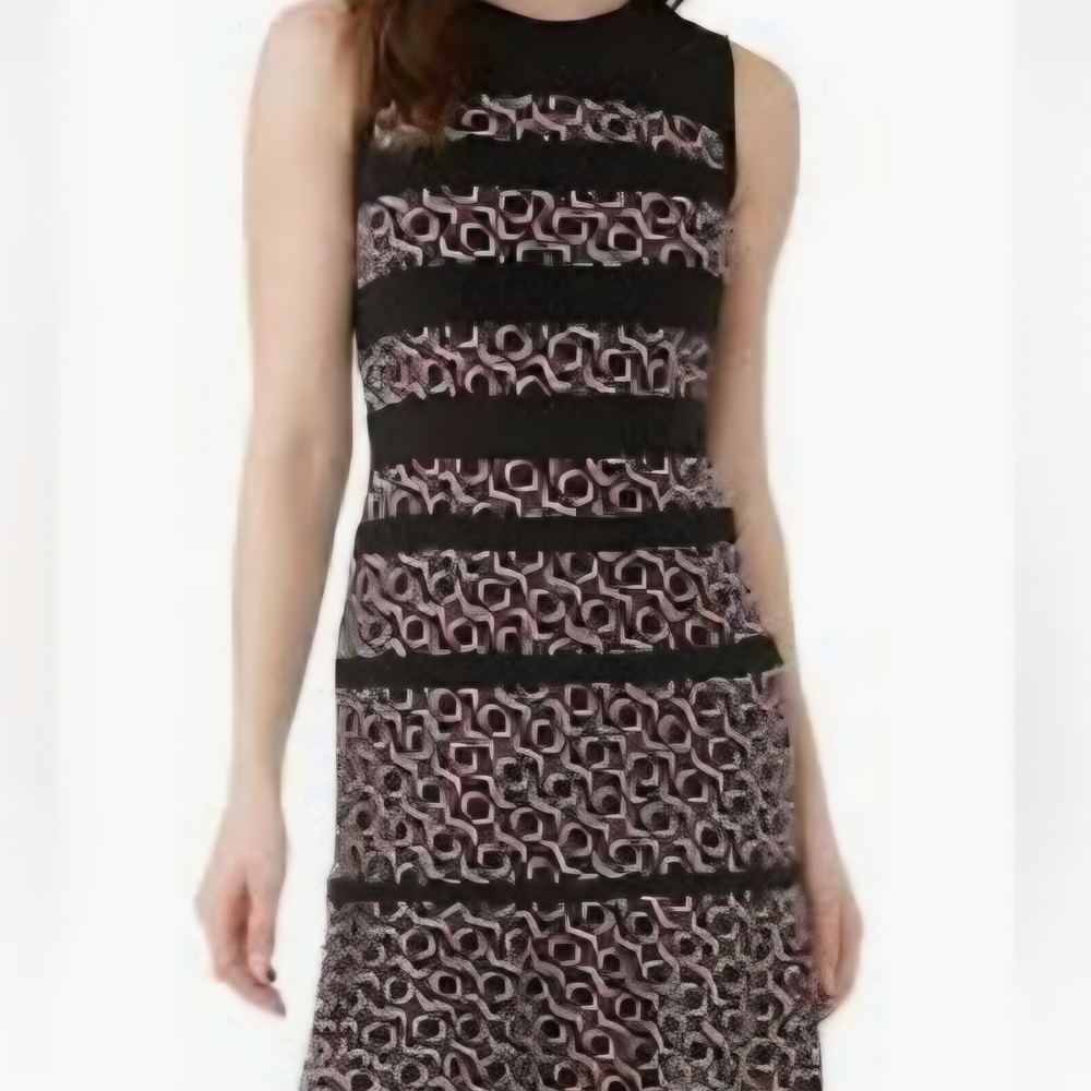 Michael Kors Black and Pink Geometric Midi Dress Med 1425